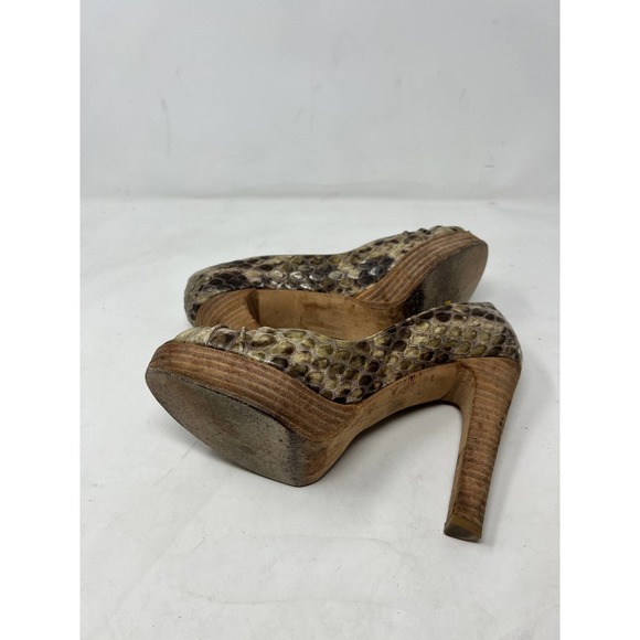 Stuart Weitzman Snake Skin Python Pattern Peep Toe Platform Pumps Brown Size 6M - Picture 7 of 10